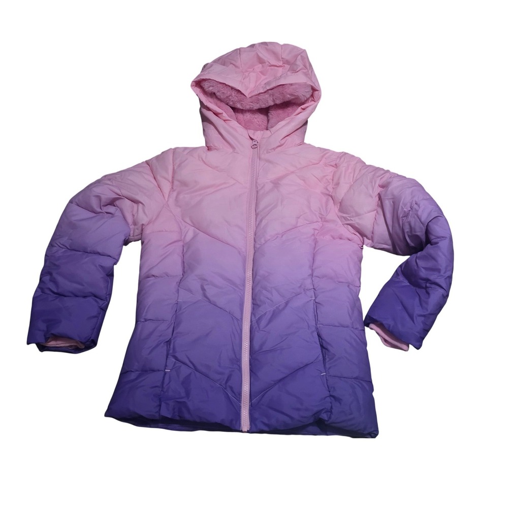 Swiss Tech Girls Pink Purple Ombre Faux Fur Lined Hooded Puffer Jacket SZ M 7-8